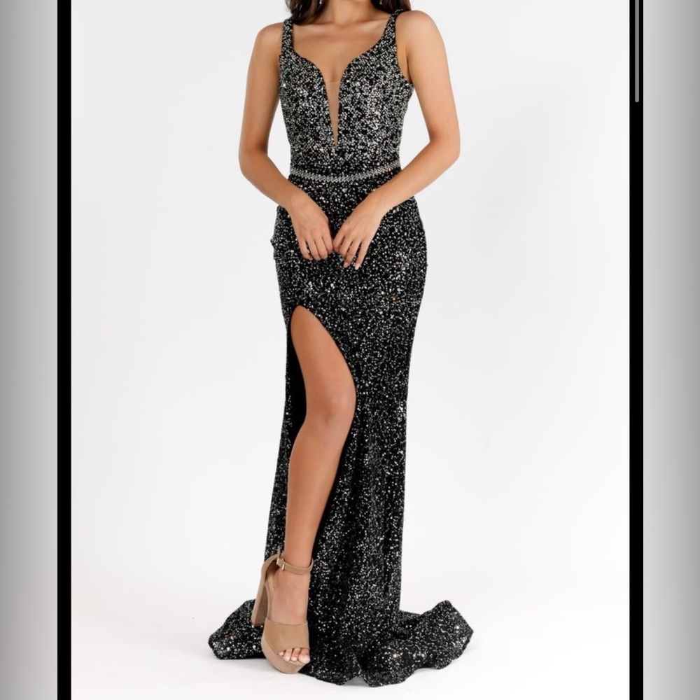 Black with silver sparkle prom dress